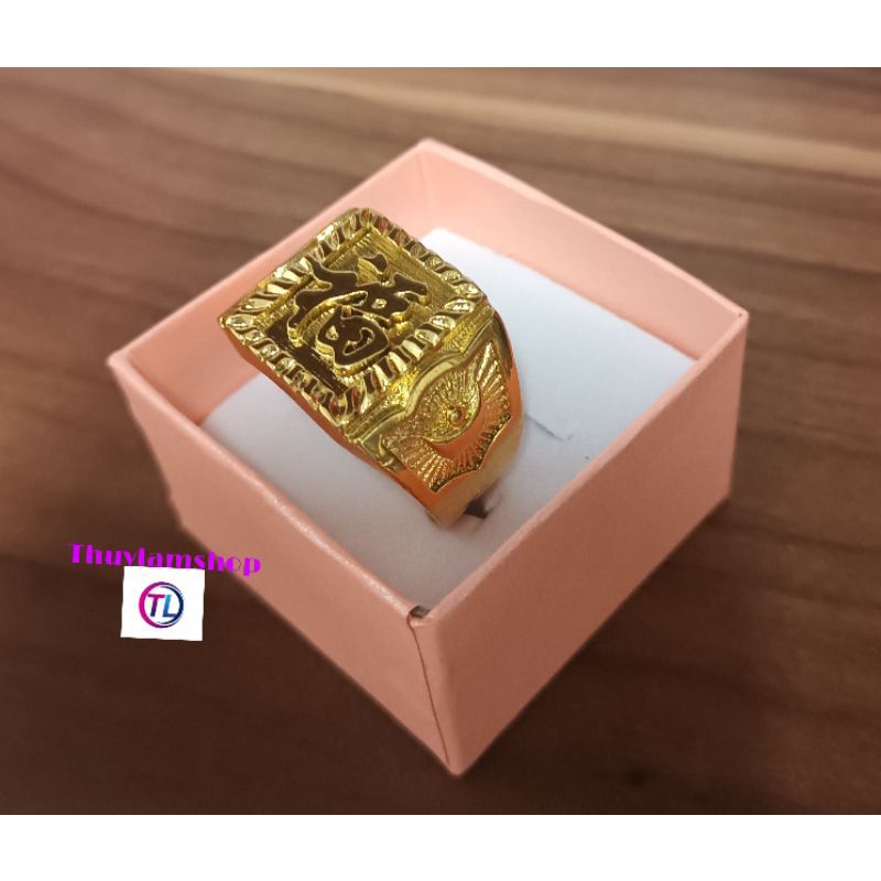 Nhẫn nam in chữ Phúc may mắn hạnh phúc tài lộc thép Titan không đen không gỉ