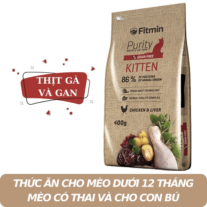 Fitmin Cat Purity Kitten - Thức Ăn Cho Mèo Đang Mang Thai, Cho Con Bú, Mèo Con Dưới 12 Tháng 400G