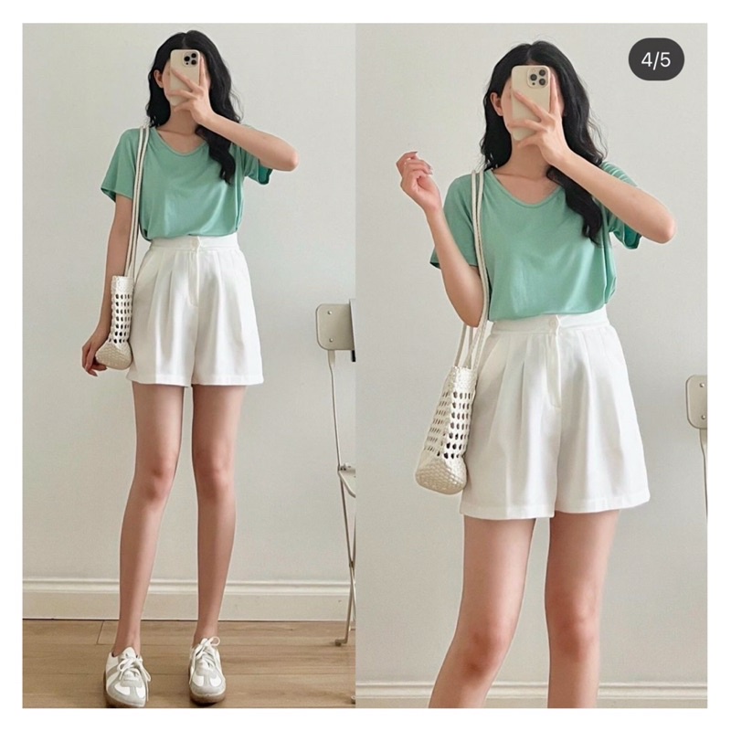 [Ảnh thật/Video]Quần short cạp cao NEW xếp li tôn dáng  Quần đùi lưng thun siêu co dãn