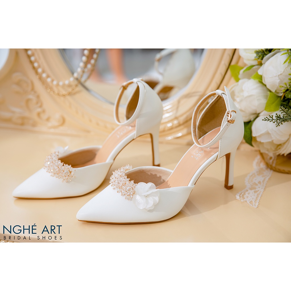 Giày cưới Nghé Art cao gót quai đính pha lê 365