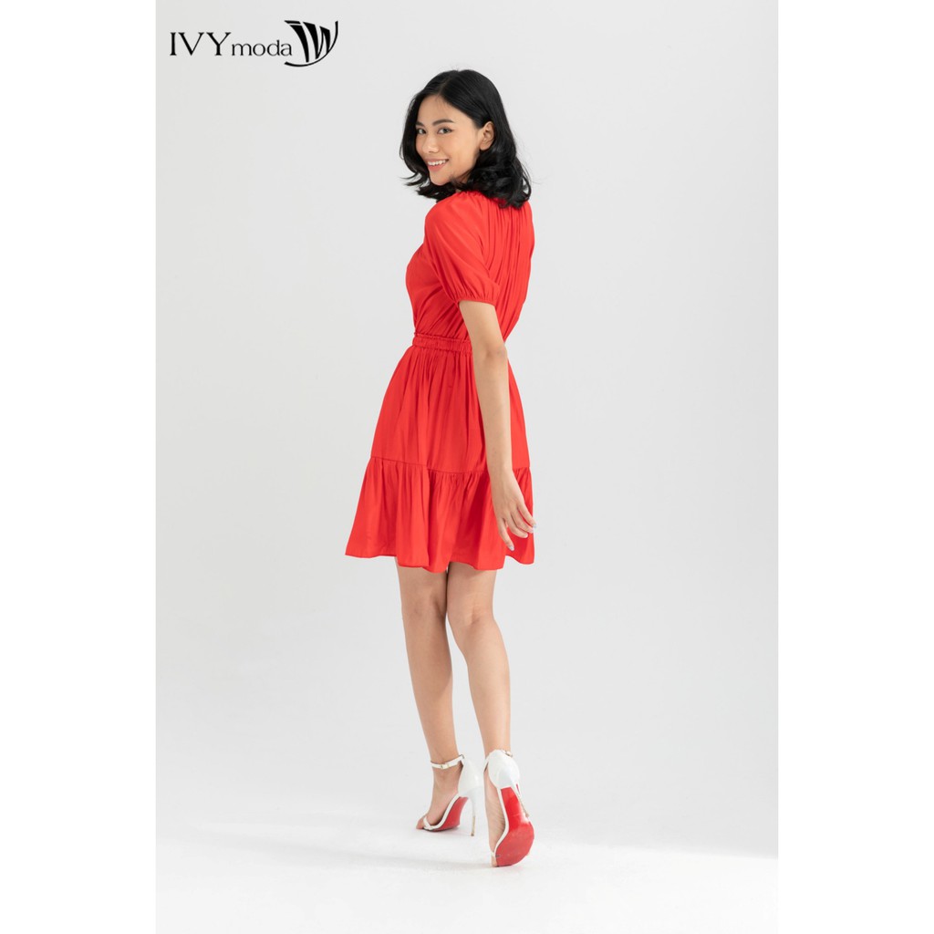 [Mã FAMALLT5 giảm 15% đơn 150k] Đầm xòe cổ thắt dây thiết kế IVY moda MS 48M6440