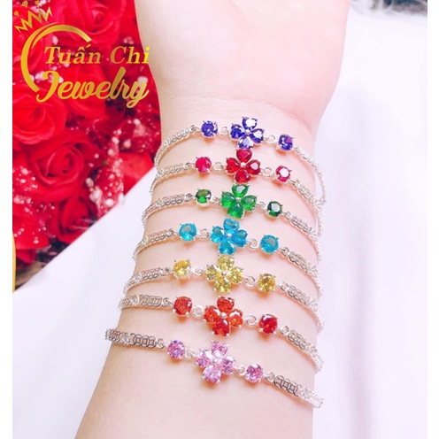HÀNG HOT Lắc Tay Nữ, Vòng Tay Bạc Nữ ,Cỏ Bốn Đá May Mắn Tài Lộc, Đủ Màu Đá Theo Mệnh