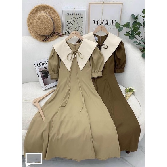 Váy maxi cổ thuyền thiết kế đầm xòe nữ sang trọng