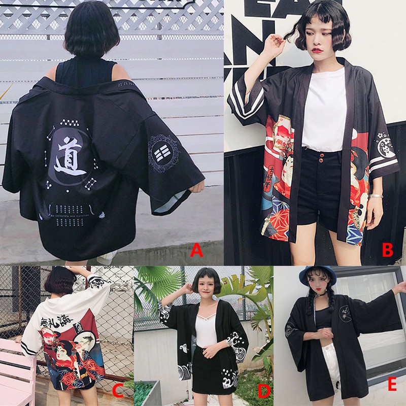 Áo choàng kimono in họa tiết thanh lịch cho nữ