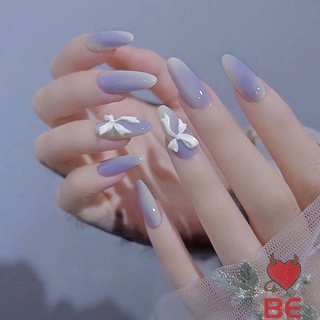 YADORNOS Set 24 móng tay giả dài đầu tròn đính nơ thời trang có thể tháo rời tiết kiệm thời gian kèm keo dán