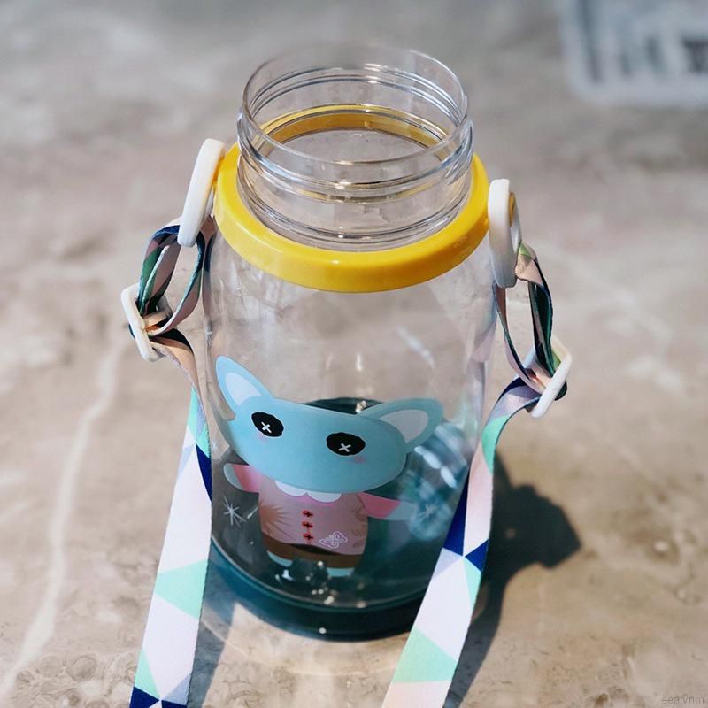 Bình nước cho bé, bình tập hút hình hươu nhựa tritan cao cấp 2 loại 600ml/350ml, kèm ống hút, dây đeo tiện lợi