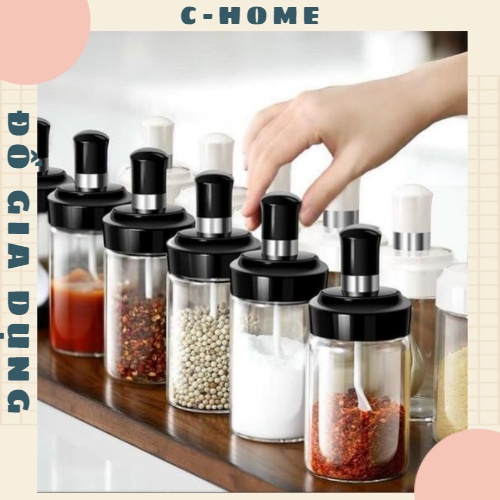 Lọ Đựng Gia Vị, Dầu ăn,Nước Chấm Bằng Thủy Tinh Trong Suốt Kèm Muỗng Tiện Lợi siêu hữu ích