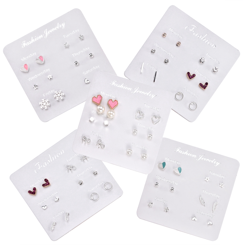 Cod Qipin Set 6 đôi khuyên tai đính đá thời trang cho nữ