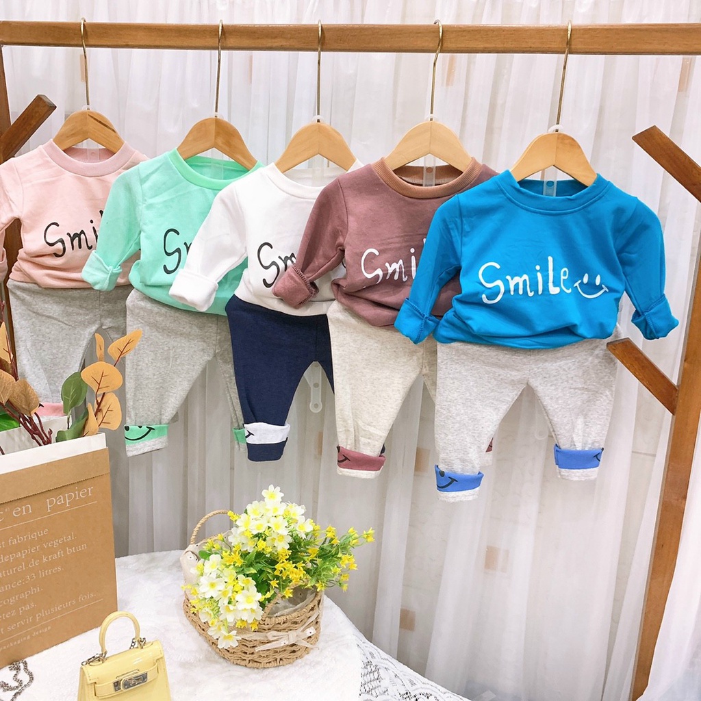 Bộ thu đông gấu Smile chất nỉ cho bé trai/bé gái form 6-19kg QATE408