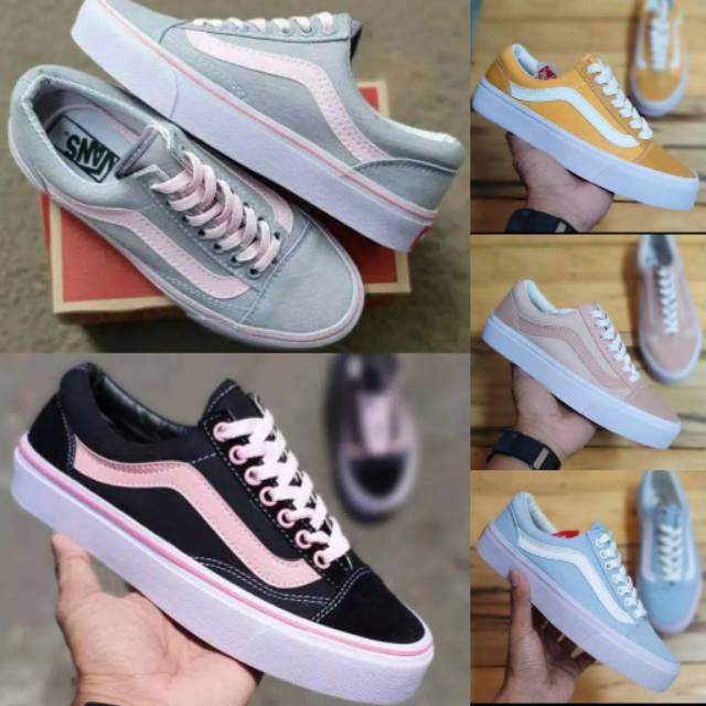 Giày Thể Thao Vans Màu Xám Hồng / Đen / Vàng / Trắng / Xanh Lá Cho Nữ