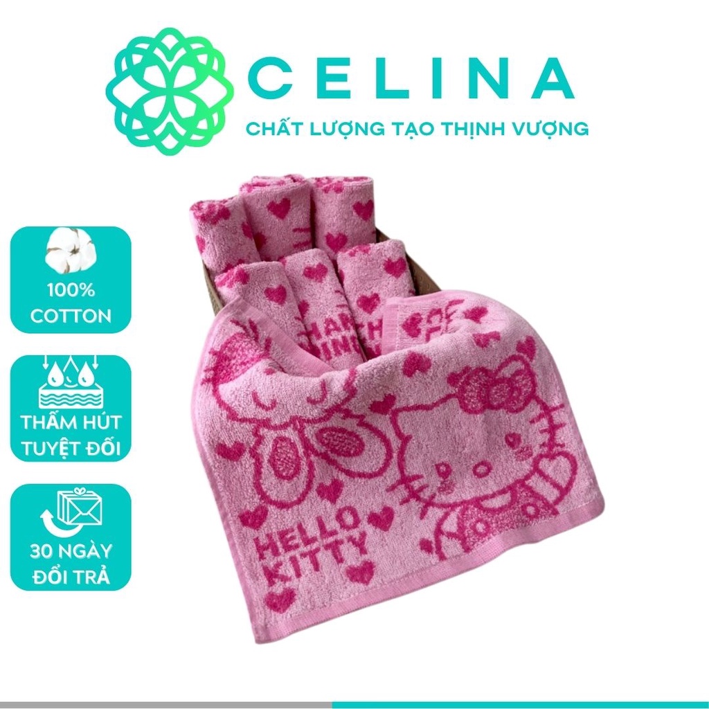 Khăn mặt Hello Kitty Celina cao cấp 100% cotton thấm hút cực tốt nhanh khô phù hợp với nàn da trẻ nhỏ