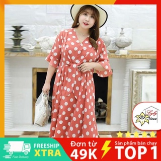 [SALE SOOCS} Váy đầm voan nữ đẹp công sở họa tiết chấm bi dành cho người mập bụng từ 45 đến 85kg
