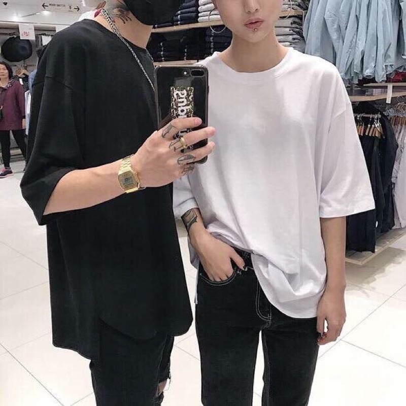 Combo 2 Áo Thun Cotton Nam Nữ Unisex, Áo Phông Trơn Form Rộng Tay Lỡ Chất Cotton xịn 38-90kg