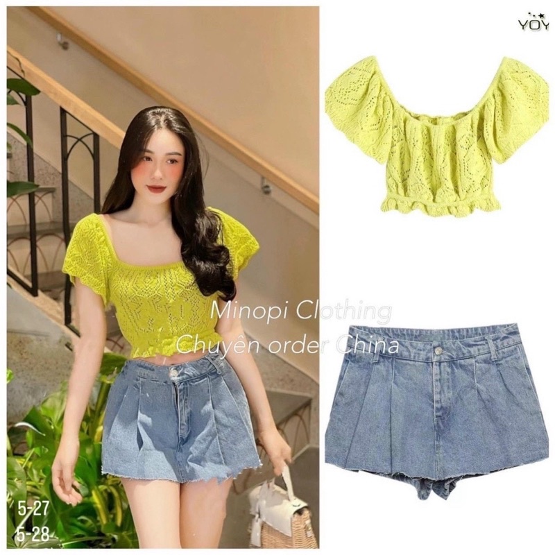 Áo len mongtoghi trễ vai dáng croptop hàng qc