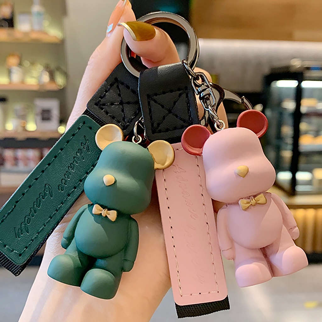 Móc khóa gắn ba lô mini hình gấu hoạt hình không phai màu thân thiện với làn da