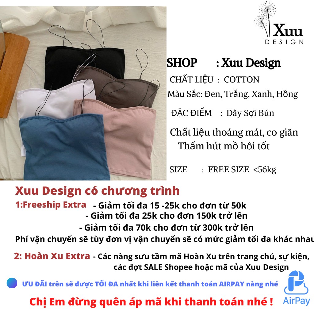 Áo 2 dây sợi bún Xuu Design có đệm ngực kiểu dáng thon gọn thời trang AD01