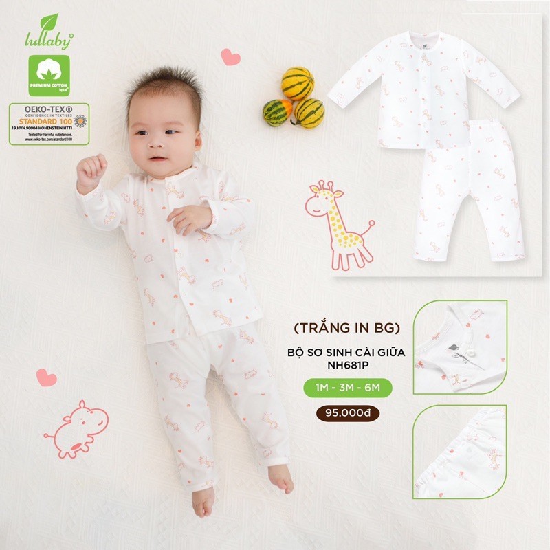 [FAFRINW05 giảm tối đa 30k đơn 150k][Xả hàng]Bộ cài giữa dài tay sơ sinh cotton Lullaby [NH605P-NH606P] (Sz 1-6m)