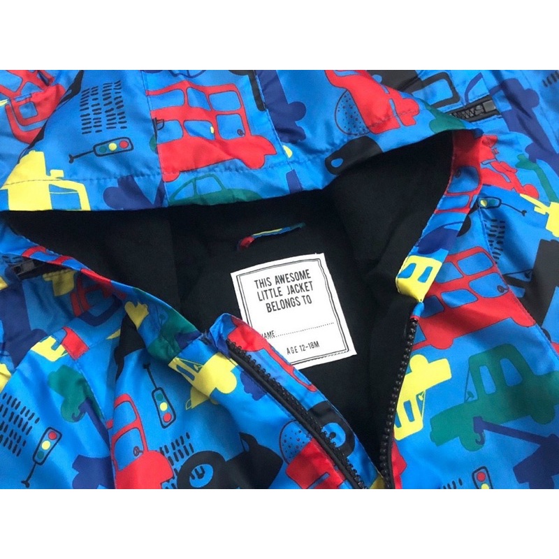 Áo khoác gió 2 lớp lót nỉ hoạ tiết oto cho bé trai size từ 10-18 cân