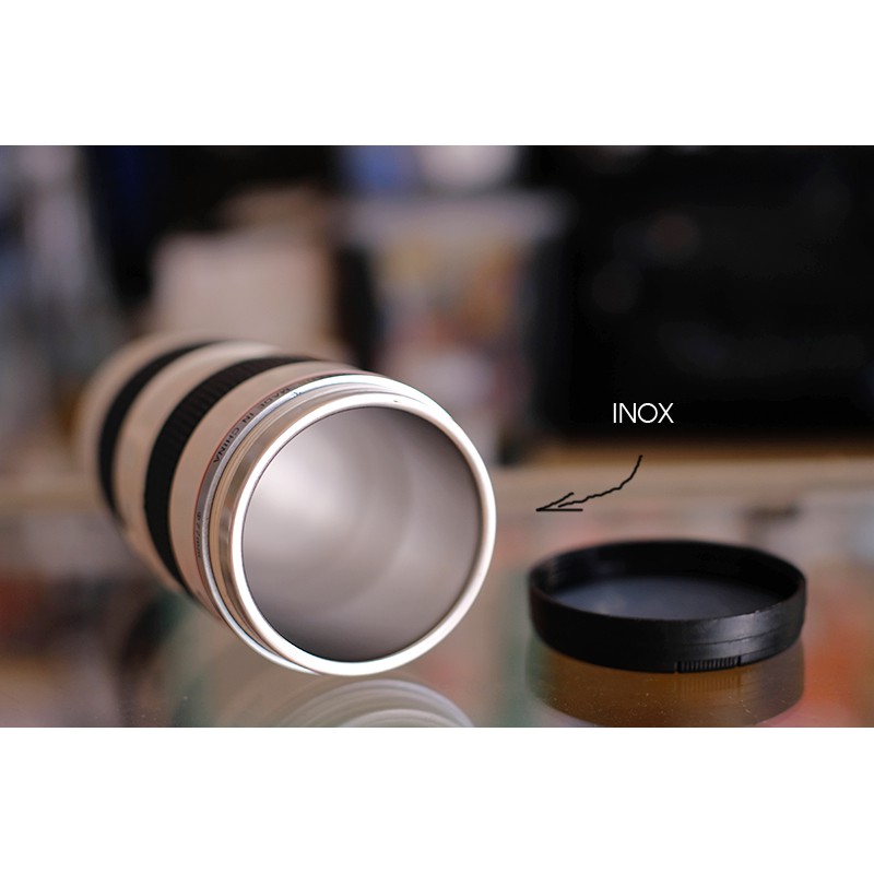BÌNH GIỮ NHIỆT INOX HÌNH LENS CANON 70-200 TRẮNG
