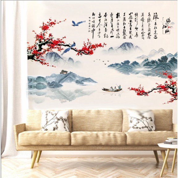 ⚡️𝐅𝐑𝐄𝐄 𝐒𝐇𝐈𝐏⚡️ Decal dán tường ĐÀO ĐỎ THƯ PHÁP chống thấm nước, decal hít công nghệ cao