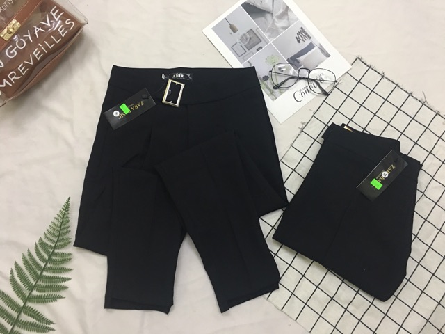 Quần baggy vải công sở khuy vuông lưng cao chất tuyết mưa