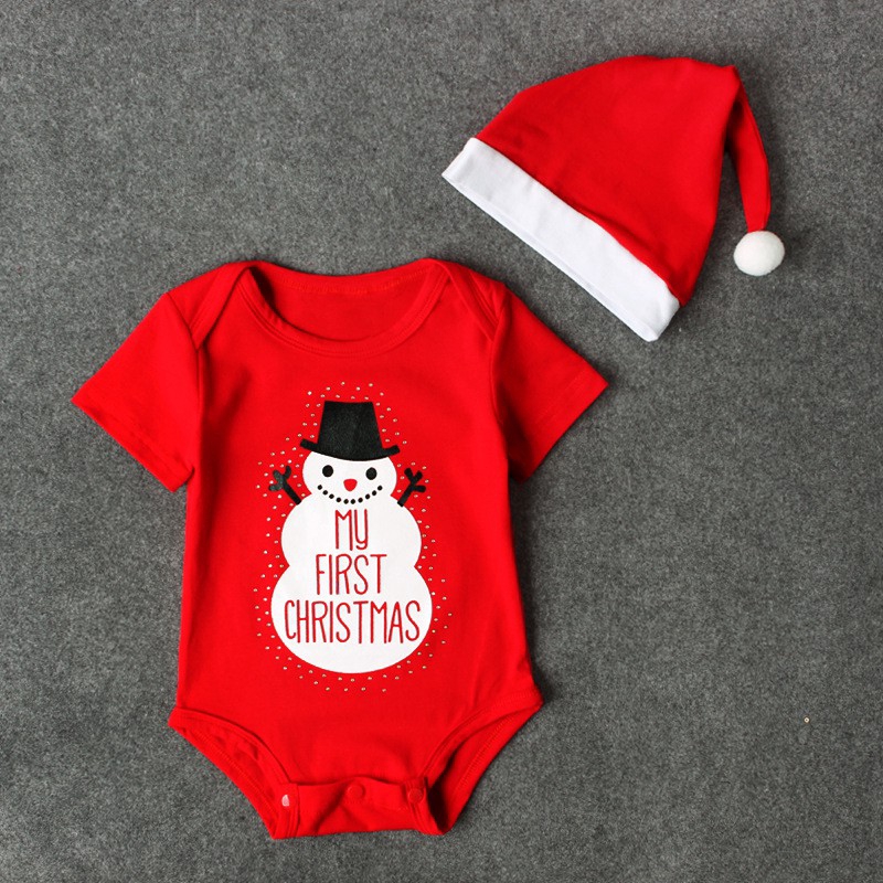 Bộ Bodysuit Một Mảnh + Mũ Ông Già Noel Dễ Thương Cho Bé Sơ Sinh