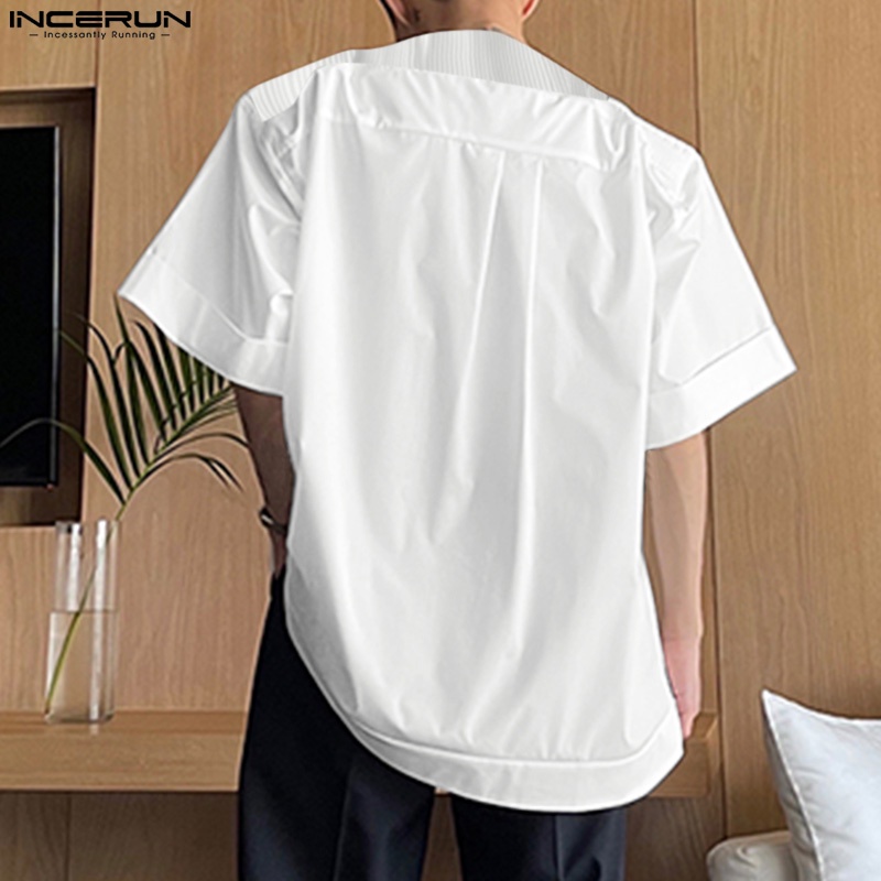 Áo thun cotton INCERUN tay ngắn cổ tròn màu sắc đơn giản dành cho nam giới