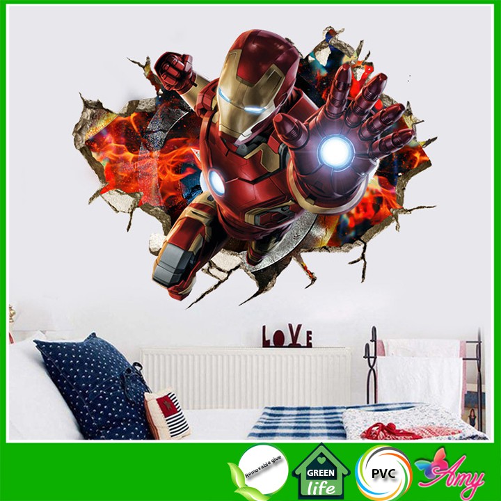 Decal 3D Iron man - Biệt đội siêu anh hùng Marvel - Decal Người sắt