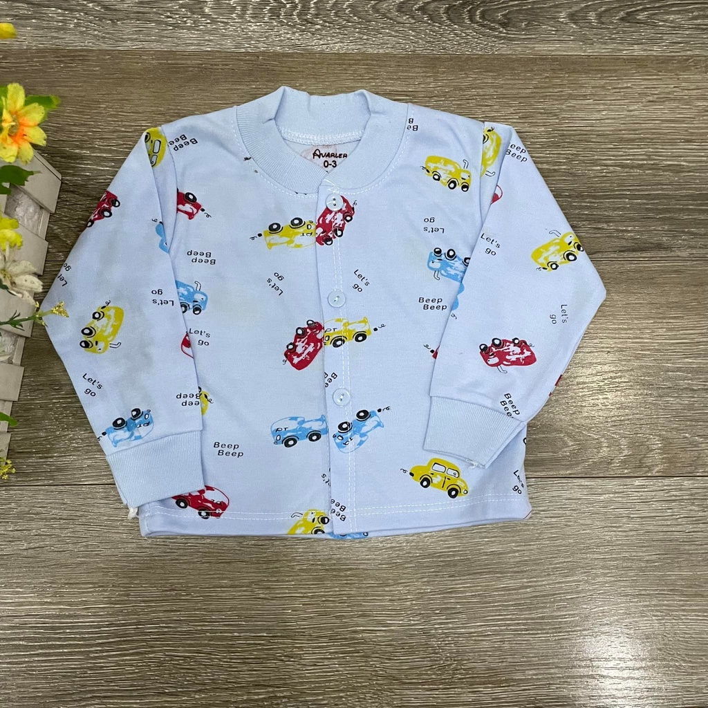 Áo dài avalew cúc giữa cotton nỉ hoạ tiết, áo dài mặc thu đông cho bé sơ sinh