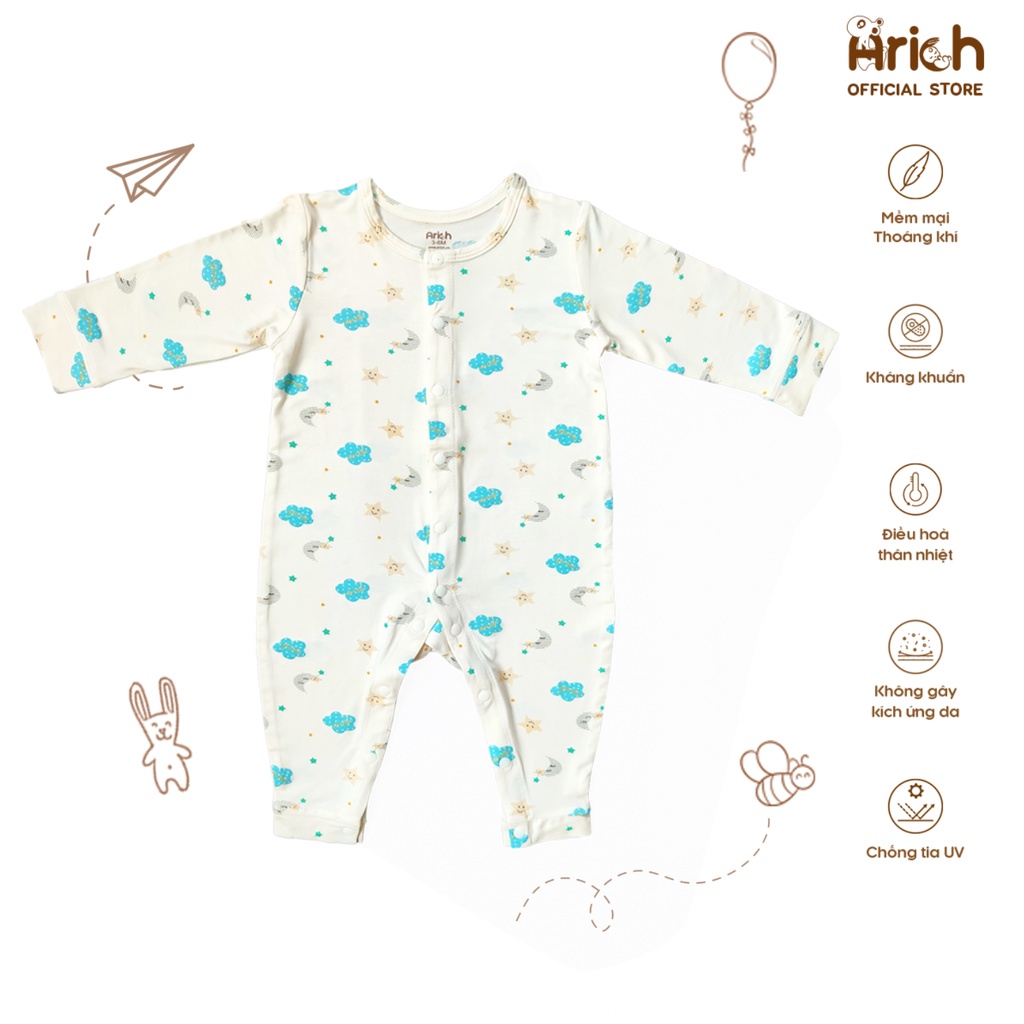 Bộ body dài tay họa tiết Arich vải sợi tre (size từ newborn đến 18 tháng)