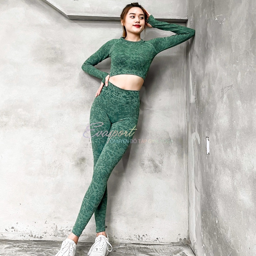 Set Đồ Dài Tay CAMO Dệt Loang Tập Gym Thể Thao Aerobic Ôm Body Phong Cách Thời Trang Evasport