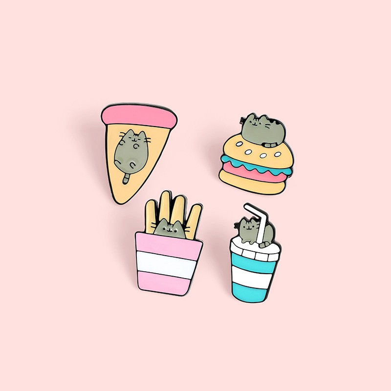 [Mã FAXANH245 giảm 10K đơn 50K] Pin cài áo mèo pusheen & food ver2 - GC371