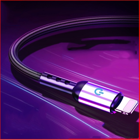 Dây sạc tự ngắt lP USB to lP dây sạc bọc dù có đèn led báo, tương thích củ cóc sạt nhanh cho Ip 5/6/7/8/x/11/12 dài 1m
