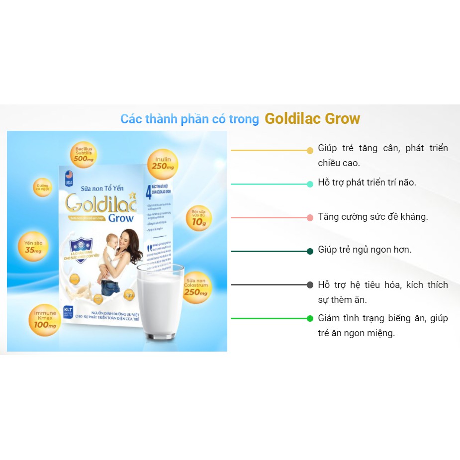 [NGOT10PTT] 1 gói sữa Goldilac Grow 14gr- Sữa non tổ yến theo gói  gói - Cam kết sản phẩm chính