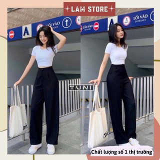 Quần suông ống rộng khóa giữa lưng cao chất tuyết mưa M04