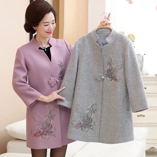 Áo dạ thêu hoa cổ tàu