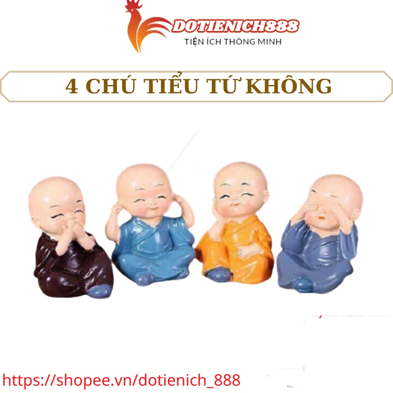 Bộ 4 tượng chú tiểu bốn hòa thượng tứ không mini để bàn làm việc đẹp bằng sứ an lạc