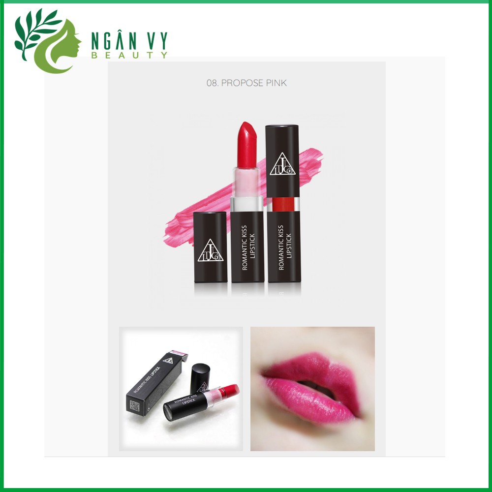 Son không chì lì mịn Hàn Quốc JIGOTT Romance Kiss Lipstick Số #8 màu hồng sẫm Propose Pink 20g