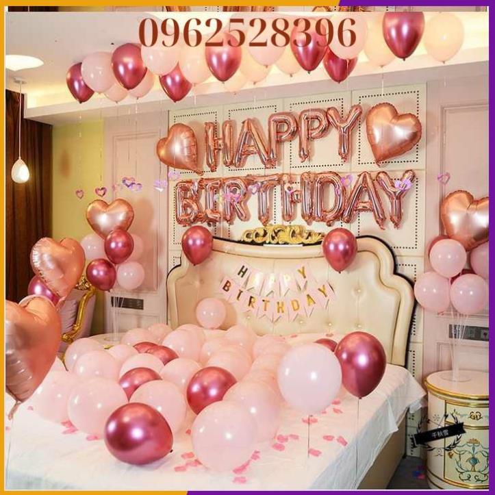 [Khuyến Mại + tặng 100 cánh hoa hồng] Set Bóng Trang Trí Phòng Cưới Tông Màu Hồng