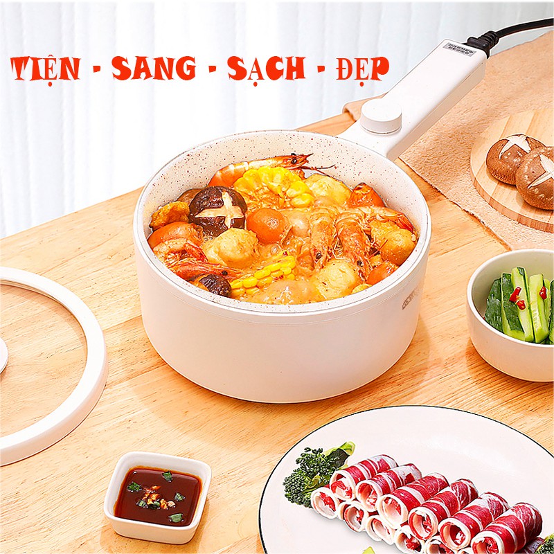 Nồi Nấu Mì Nồi Điện Mini Nồi Lẩu Điện Chảo Chống Dính Đa Năng Dung Tích 1.5L Công Suất 600W 2 Chế Độ