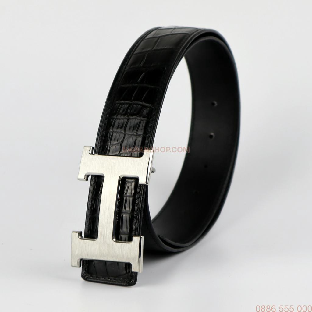 Thắt lưng nam da cá sấu được làm từ phần bụng nguyên miếng cao cấp màu đen, dây lưng nam da cá sấu #B3105