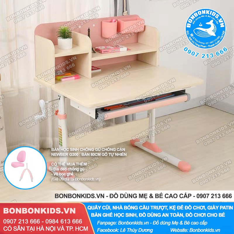 Bàn học trẻ em 80 cm gỗ tự nhiên Newber G300, Bàn học sinh cao cấp | BigBuy360 - bigbuy360.vn