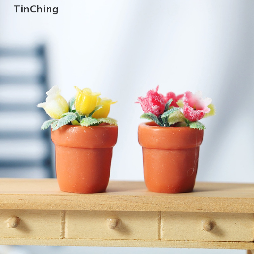 Set 4 Đồ trang trí Chậu Cây Mini Tỉ Lệ 1: 12 Dùng Trang Trí Tiểu Cảnh / Nhà Búp Bê