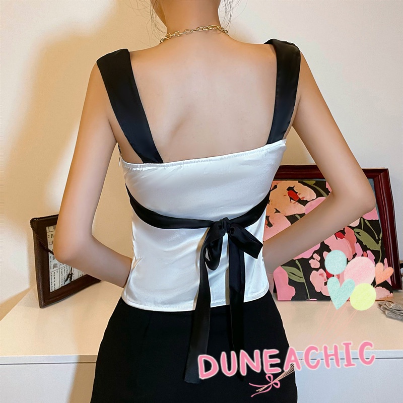 DUNEA Áo Hai Dây Vải Satin Hở Lưng Màu Khối Thời Trang Cho Nữ