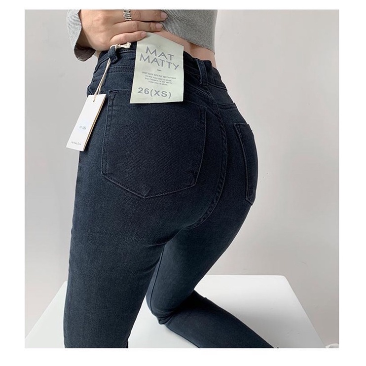 Quần jean nữ Skinny màu xanh lưng cao ống bó côn phom ôm cạp cao chất co dãn bốn chiều tôn dáng đi học đi làm đi chơi