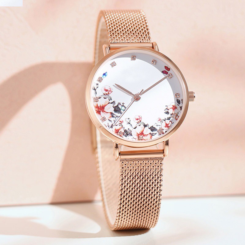 Đồng hồ nữ dây kim loại Aborni Hoa Thanh Lịch