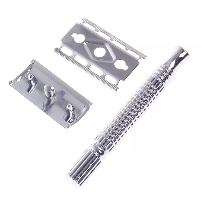 Dao Cạo râu INOX cổ điển chính hãng Cán Tháo Rời Hộp Gương