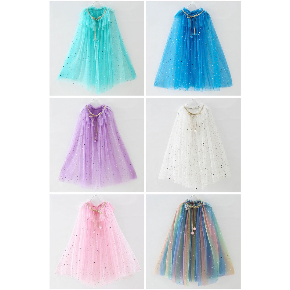 Áo Choàng Công Chúa Elsa Anna Rapunzel Aurora Bằng Vải Tuyn Đính Sequin Lấp Lánh Dành Cho Bé Gái Trong Tiệc Halloween