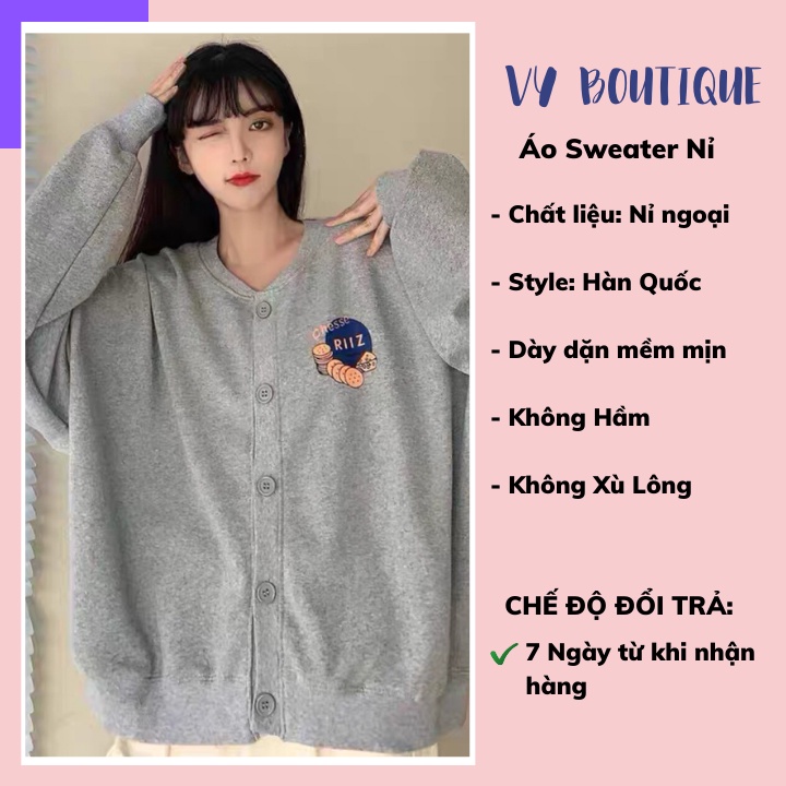 Áo Nỉ Cardigan Riiz Cúc Cài Phong Cách Hàn Quốc | BigBuy360 - bigbuy360.vn