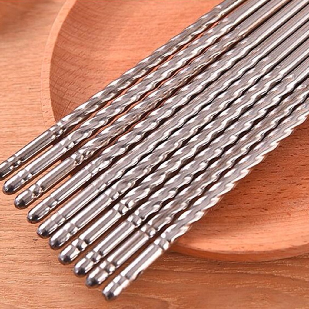 [CHOO] Stainless Steel Chopsticks Anti-skip Thread Food Stick Non-slip Home Kitchen Dinner Reusable Chopstick